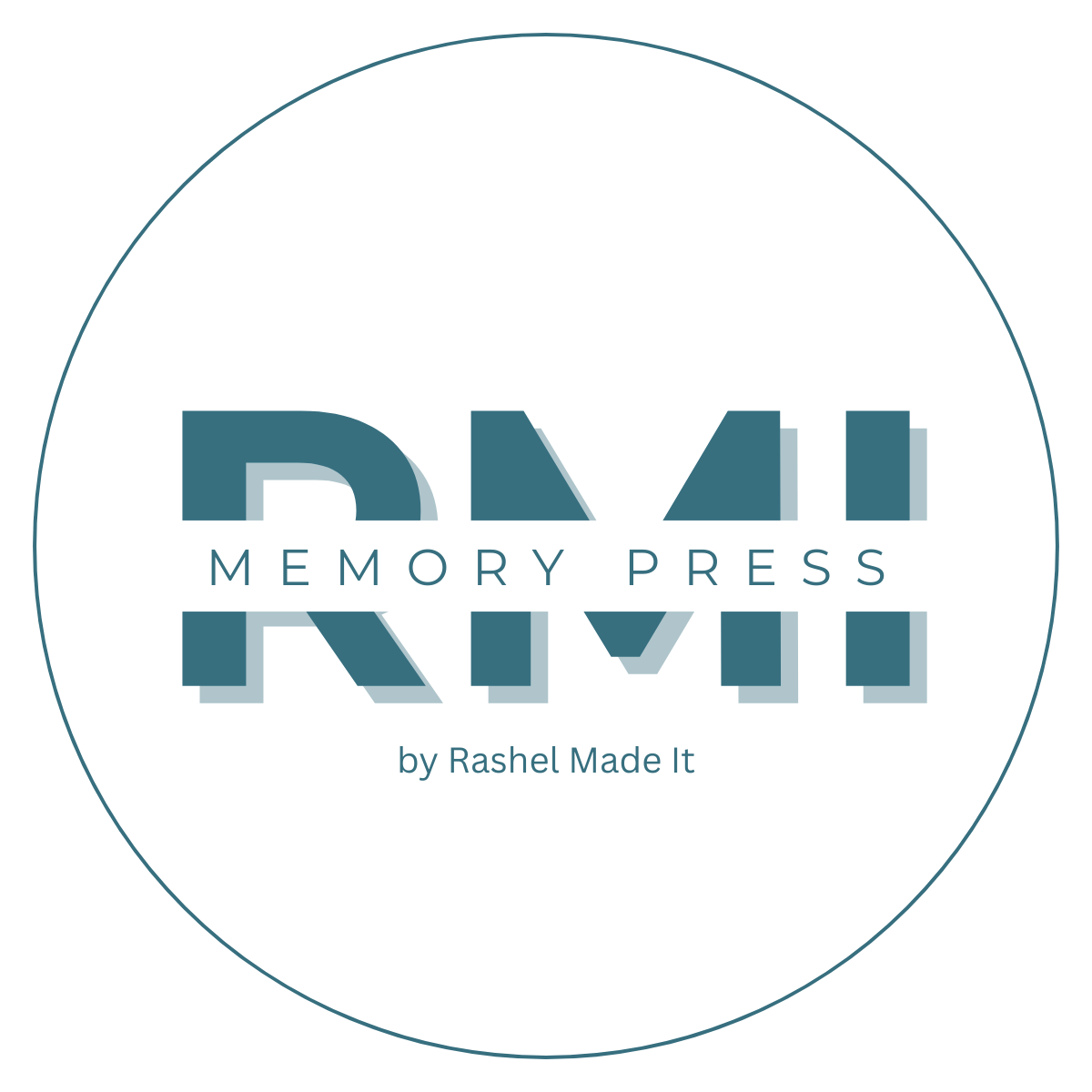 Logo of RMI Memory Press by Rashel Made It with a circular design.