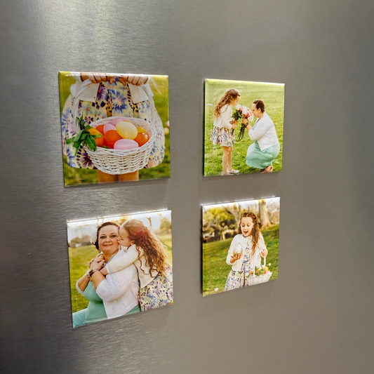 Stainless fridge with 4 Holiday family magnets